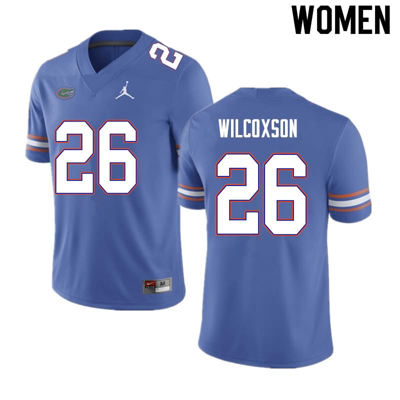 Women's NCAA Florida Gators Kamar Wilcoxson #26 Stitched Authentic Nike Blue College Football Jersey CQI0465JC